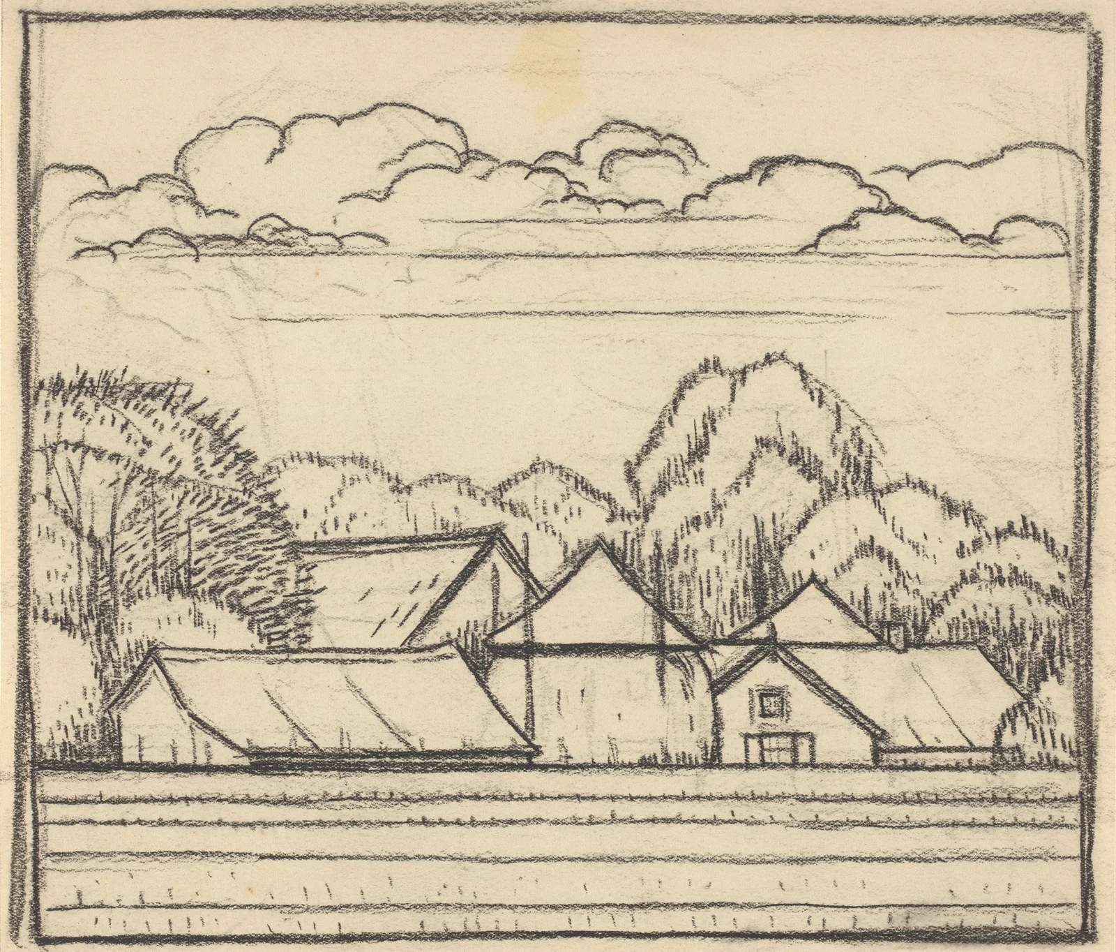Landscape with farm (20th century) av Julie de Graag