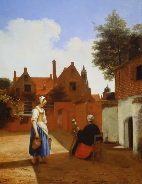 Courtyard in Delft at Evening- a Woman Spinning av Pieter De Hooch