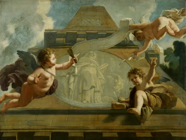 De Heilige Anthonius de Heremiet ; Allegorische voorstelling van de verzorging van leprozen en onnozelen av Gerard de Lairesse