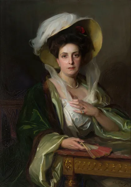 Portrait of a lady in a large hat av Philip Alexius de László