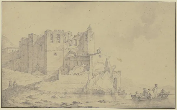 Blick auf ein altes Schloss an der Rhône av Philip James de Loutherbourg