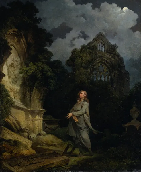 Visitor to a Moonlit Churchyard av Philip James de Loutherbourg
