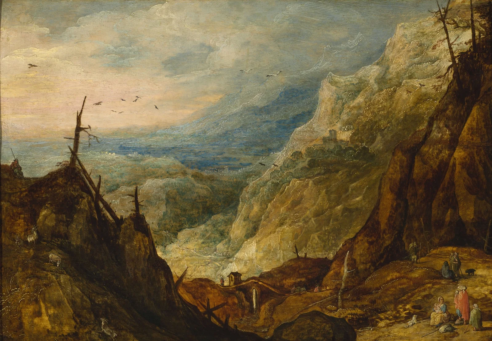 Mountain landscape with a broken tree av Joos de Momper