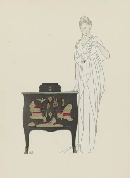 La Commode en Laque. ; Robe du soir de Worth., 1914 – nr 2 av Bernard Boutet de Monvel