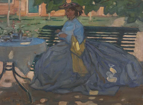 Woman at a garden table av Bernard Boutet de Monvel