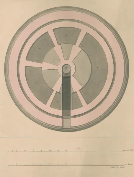 Plan of a round building, the Pinacotheca for Schematic Painting av David Humbert de Superville