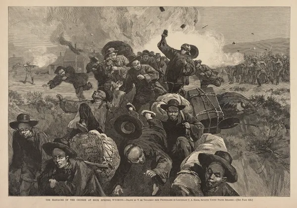 The massacre of the Chinese at Rock Springs, Wyoming av Thure de Thulstrup
