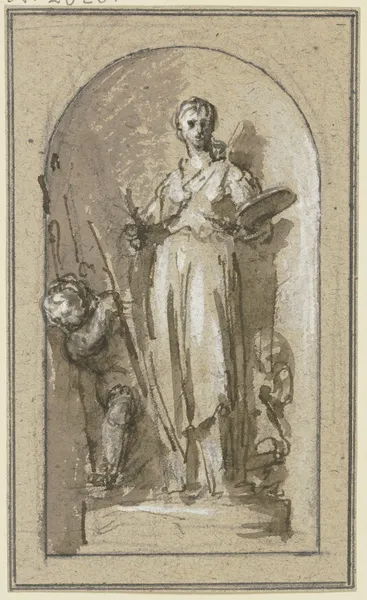 Die Malerei mit zwei Genien in einer Nische av Jacob de Wit