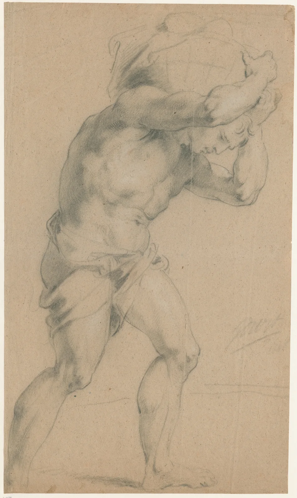 Walking naked man, carrying a load av Jacob de Wit