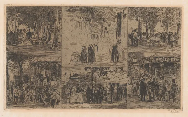 Zes schetsen van een marktdag en een dorpskermis av Willem de Zwart