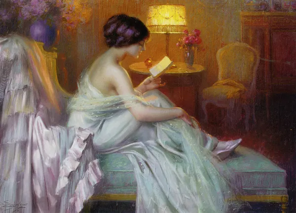 Reading at lamp light av Delphin Enjolras