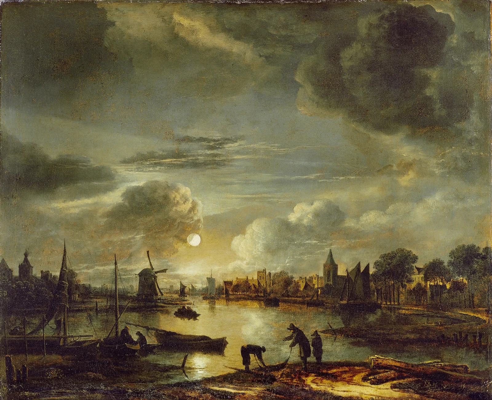Canal Scene by Moonlight av Aert van der Neer