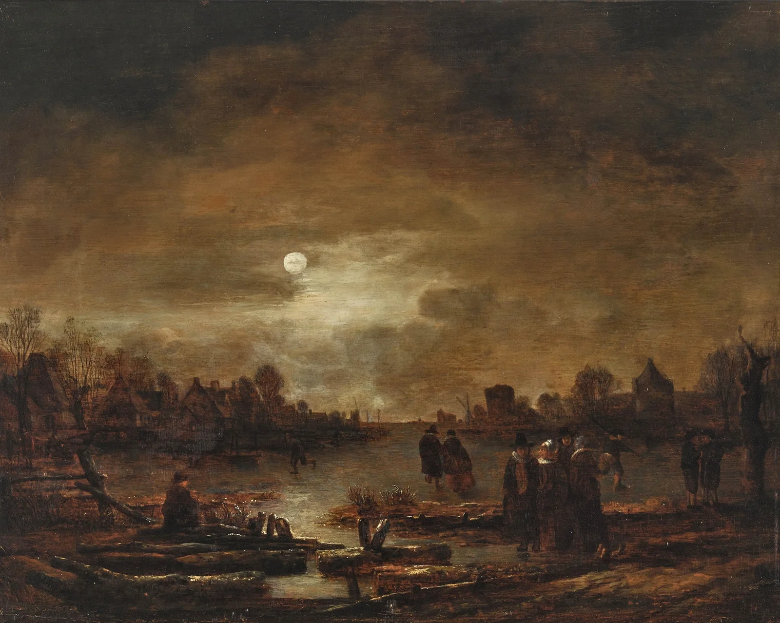 Moonlit river landscape av Aert van der Neer