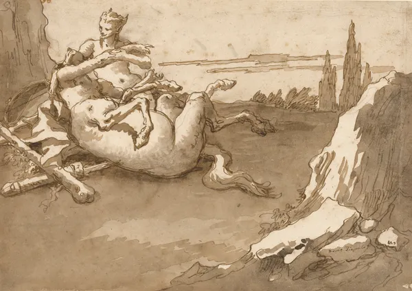 A Centaur and a Female Faun in a Landscape av Giovanni Domenico Tiepolo