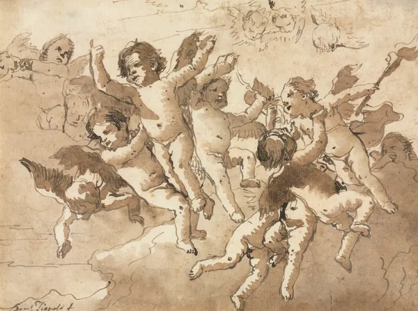 Cupid in the Clouds with Attendant Cherubs av Giovanni Domenico Tiepolo
