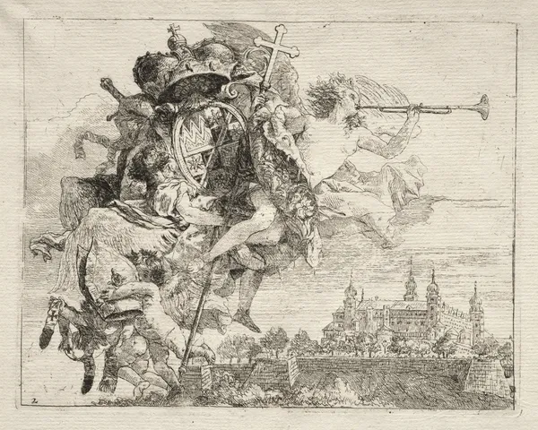 Dedication with Winged Figure of Fame bearing the Arms of the Prince-Bishop of Wurzburg av Giovanni Domenico Tiepolo