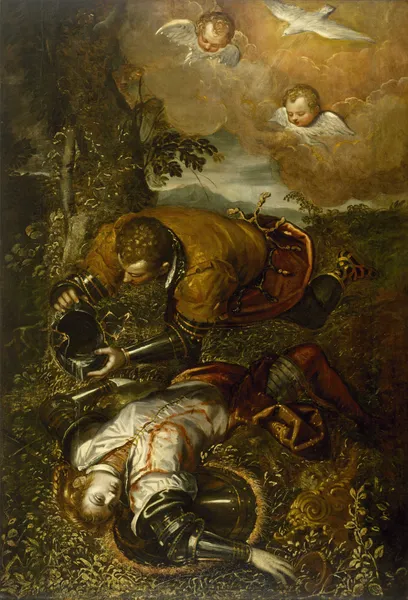 Tancred Baptizing Clorinda av Domenico Tintoretto