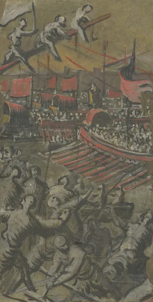 Venetian Ships Attacking Constantinople av Domenico Tintoretto
