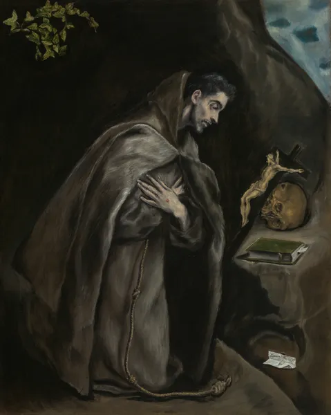 Saint Francis Kneeling in Meditation av El Greco (Domenikos Theotokopoulos)