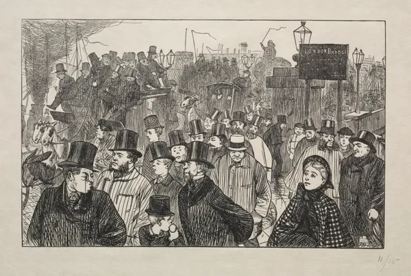 The Living Stream at London Bridge – On the Bridge av George Du Maurier