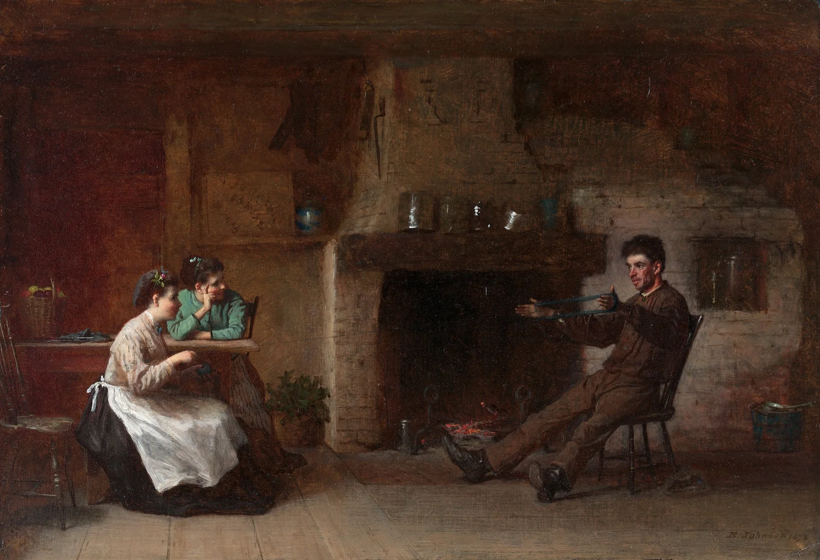 Winding Yarn (Interior of a Nantucket Kitchen) av Eastman Johnson