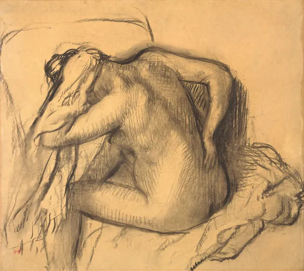 After the Bath, Woman Drying Her Hair av Edgar Degas