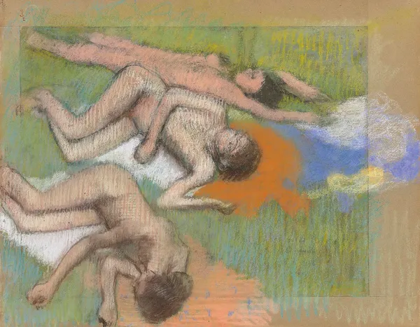 Après le bain, trois femmes nues av Edgar Degas