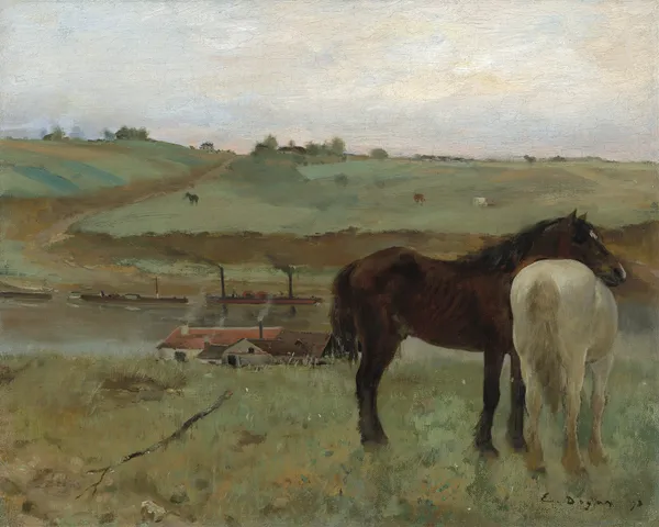 Horses in a Meadow av Edgar Degas