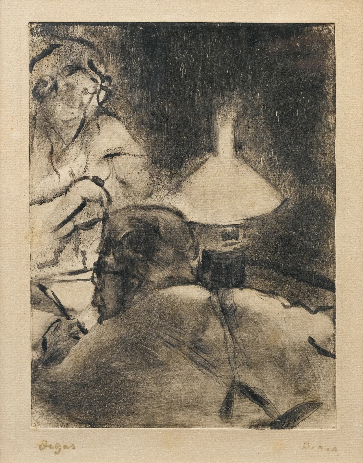 LA LECTURE SOUS LA LAMPE (M. CARDINAL) av Edgar Degas