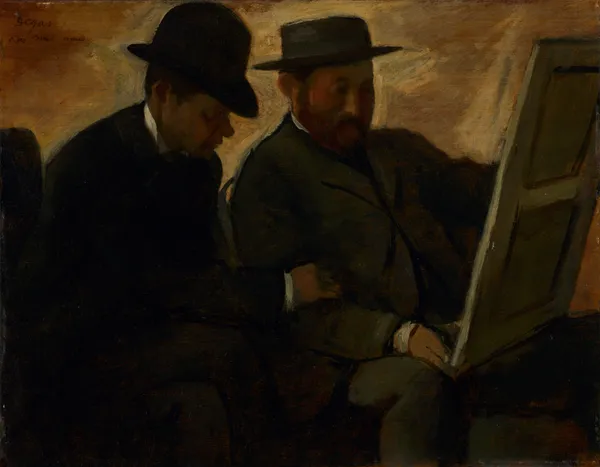 Paul Lafond and Alphonse Cherfils Examining a Painting av Edgar Degas