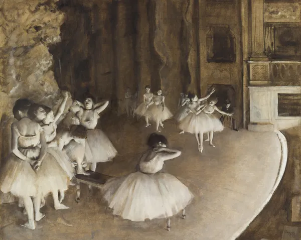 The Rehearsal of the Ballet on Stage av Edgar Degas