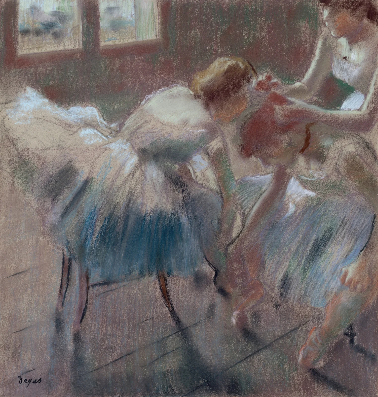 Three Dancers Preparing for Class av Edgar Degas