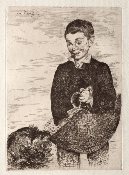 Le gamin au chien, avec le cabas av Édouard Manet