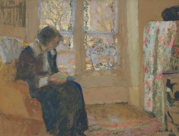 Jeune femme lisant, Lucie Belin chez elle av Édouard Vuillard
