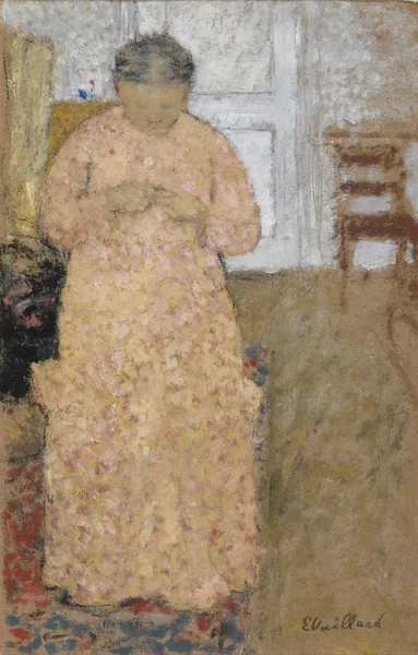 Knitting Woman in Pink Dress av Édouard Vuillard