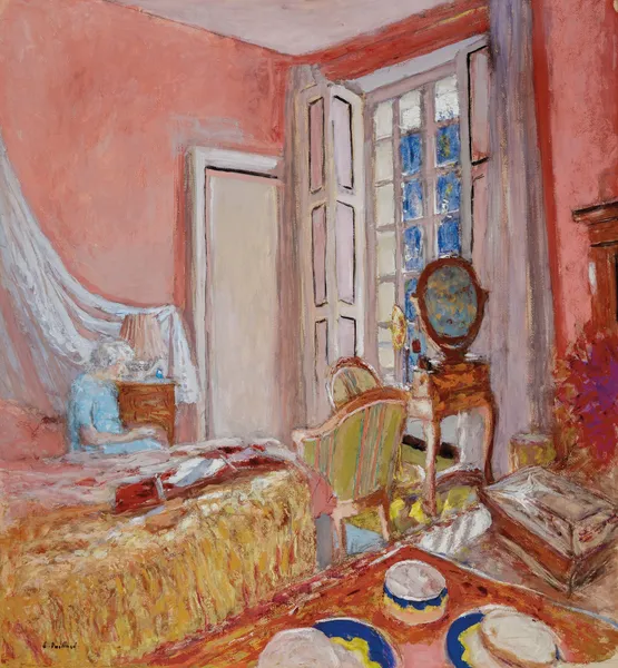 Madame Hessel dans la chambre rose aux Clayes av Édouard Vuillard