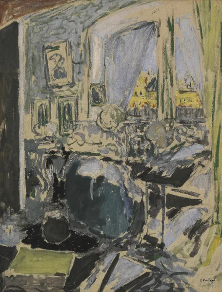 Madame Vuillard cousant à côté de la fenêtre av Édouard Vuillard