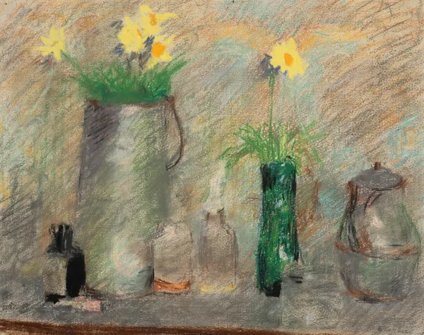 Nature morte avec fleurs et bouteille av Édouard Vuillard