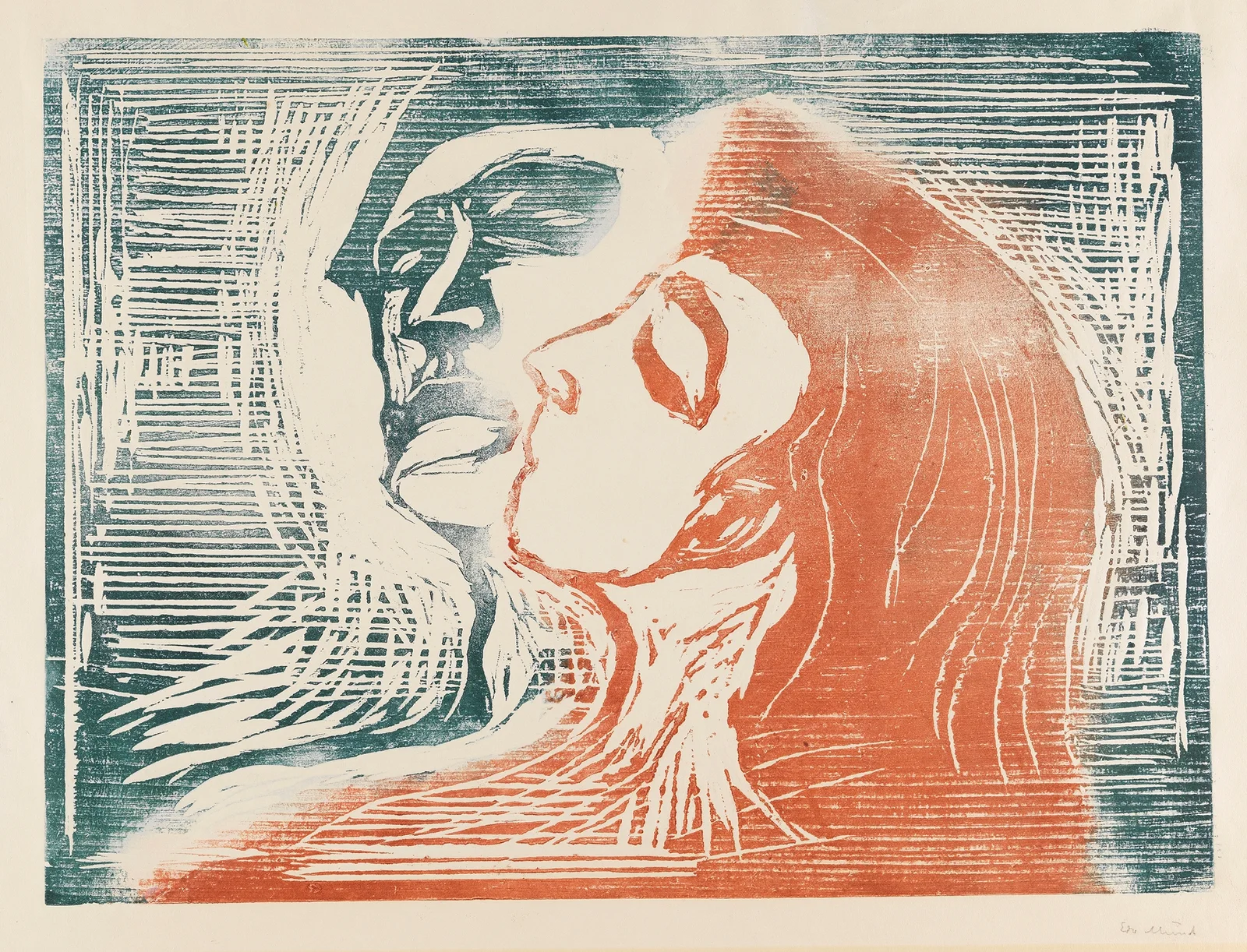 Kopf bei Kopf (Mann und Weib sich küssend) av Edvard Munch