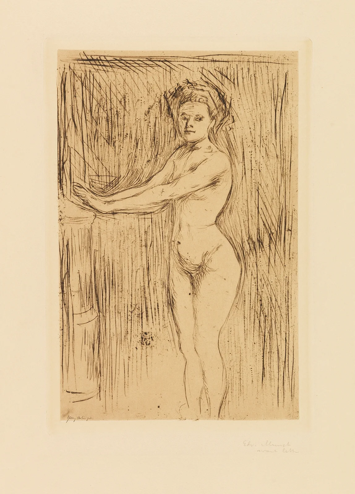 Modell, seine Hände wärmend av Edvard Munch