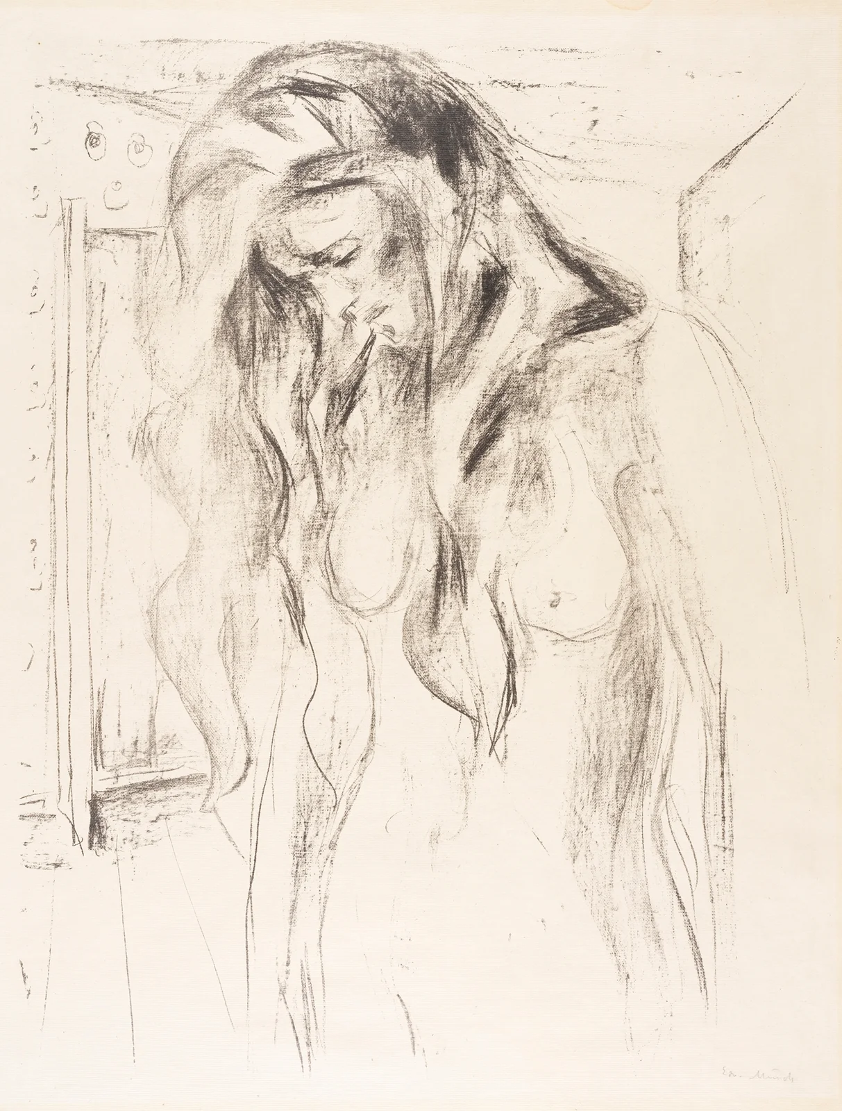 Weinende junge Frau (Gråtende ung kvinne) av Edvard Munch
