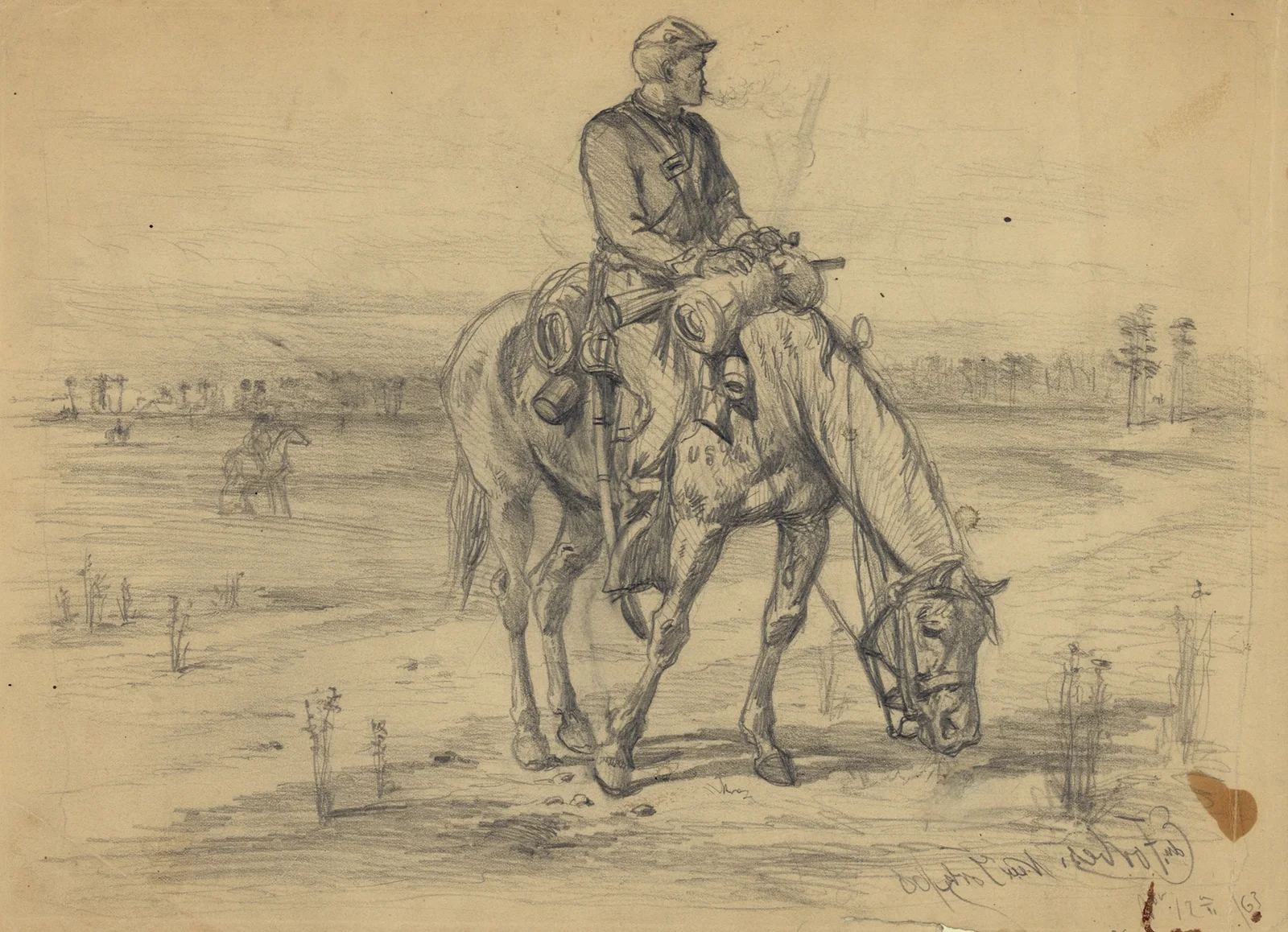 A cavalry vidette. Taking it easy av Edwin Forbes