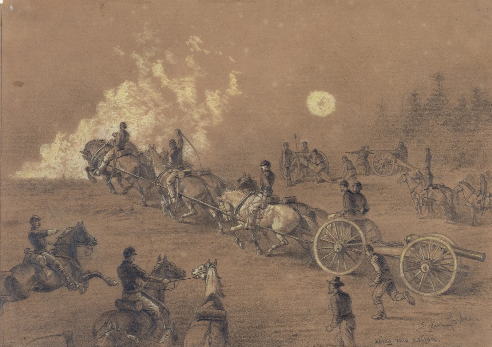Going into action av Edwin Forbes