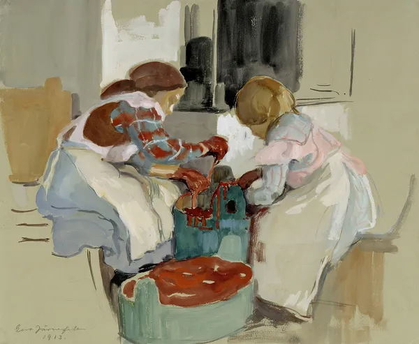 Two Girls Dyeing Fabric av Eero Järnefelt