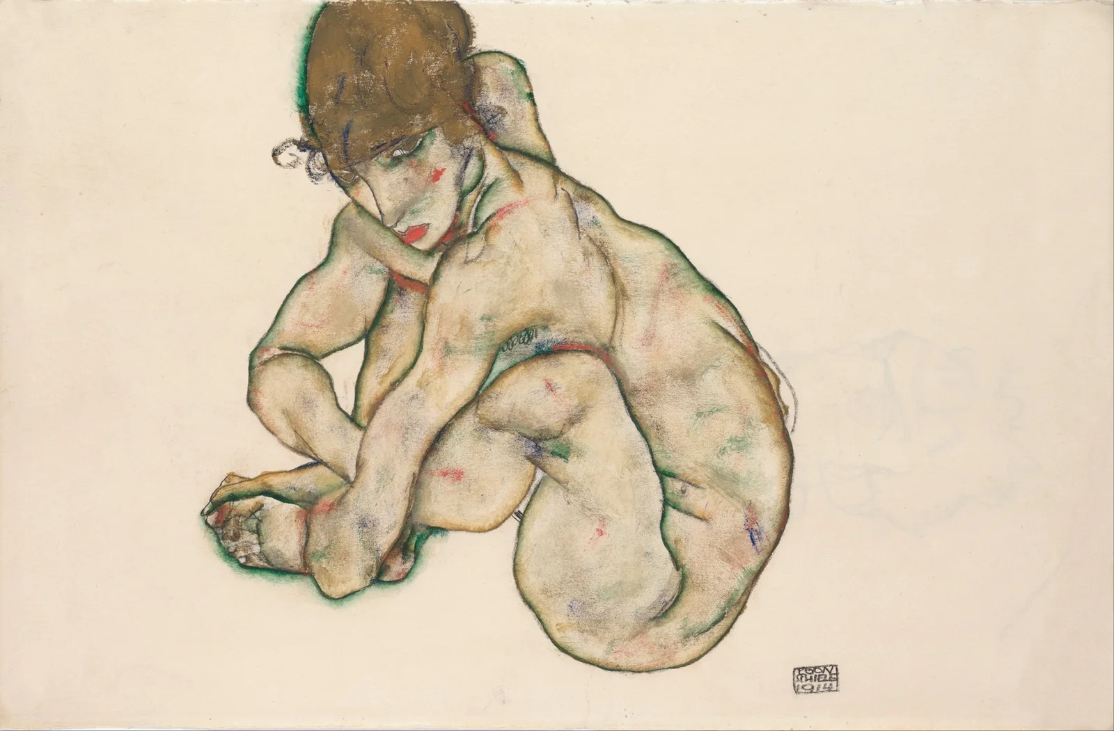 Crouching Nude Girl av Egon Schiele