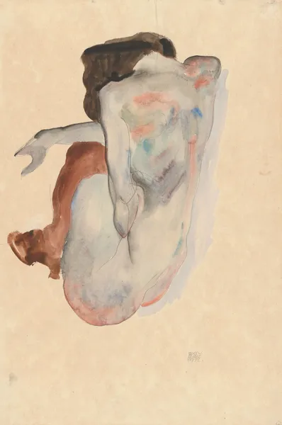 Crouching Nude in Shoes and Black Stockings, Back View av Egon Schiele