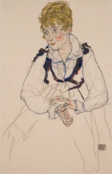 Die Frau des Künstlers, sitzend Edith Schiele av Egon Schiele
