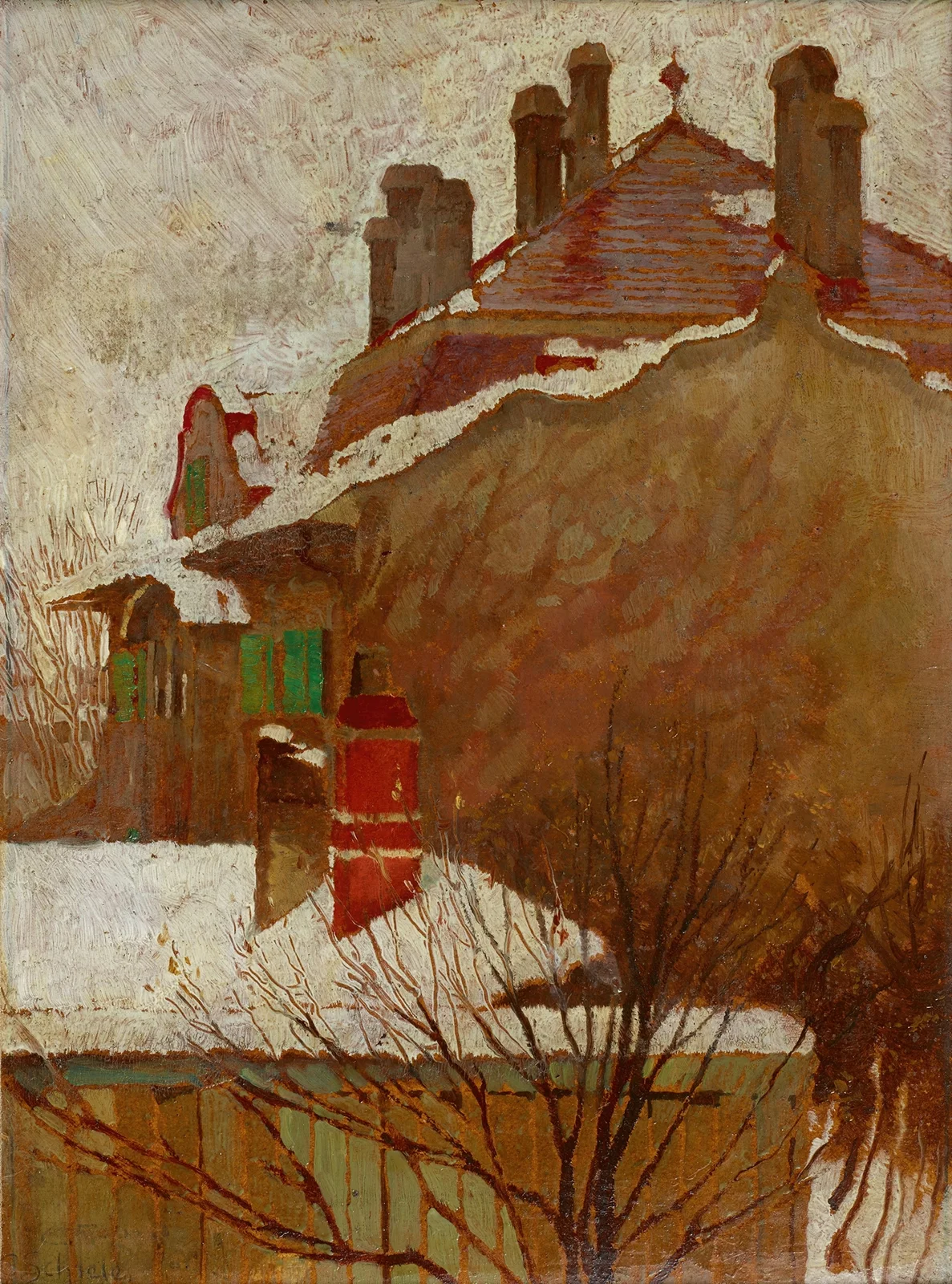 Häuser im Winter (Blick aus dem Atelier) av Egon Schiele