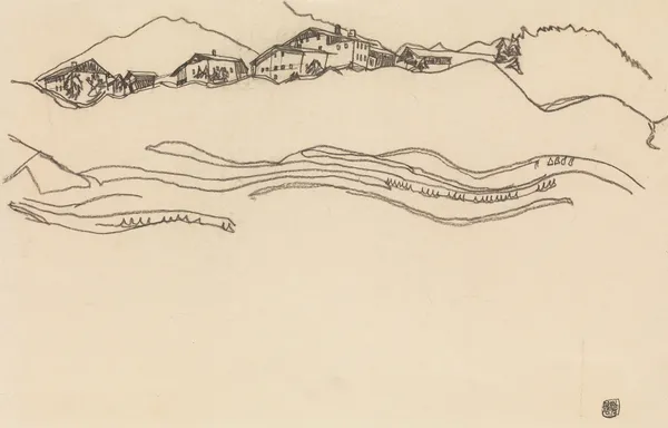 Landscape with Houses av Egon Schiele