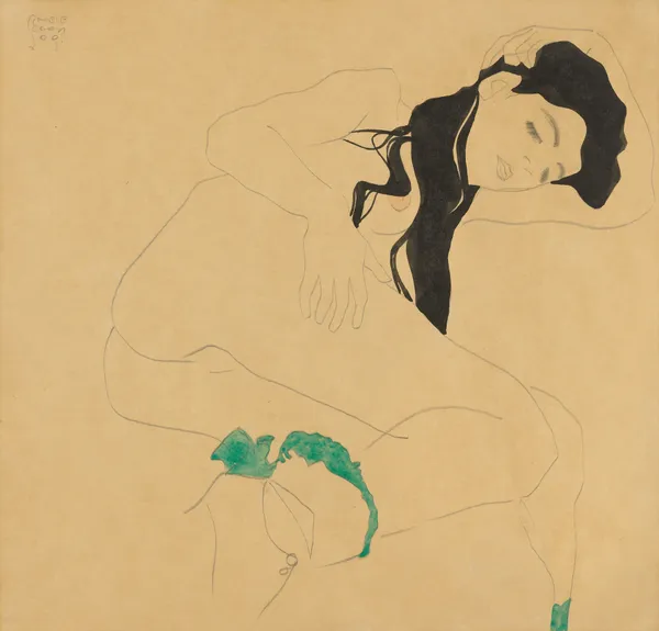 Liegender Mädchenakt av Egon Schiele
